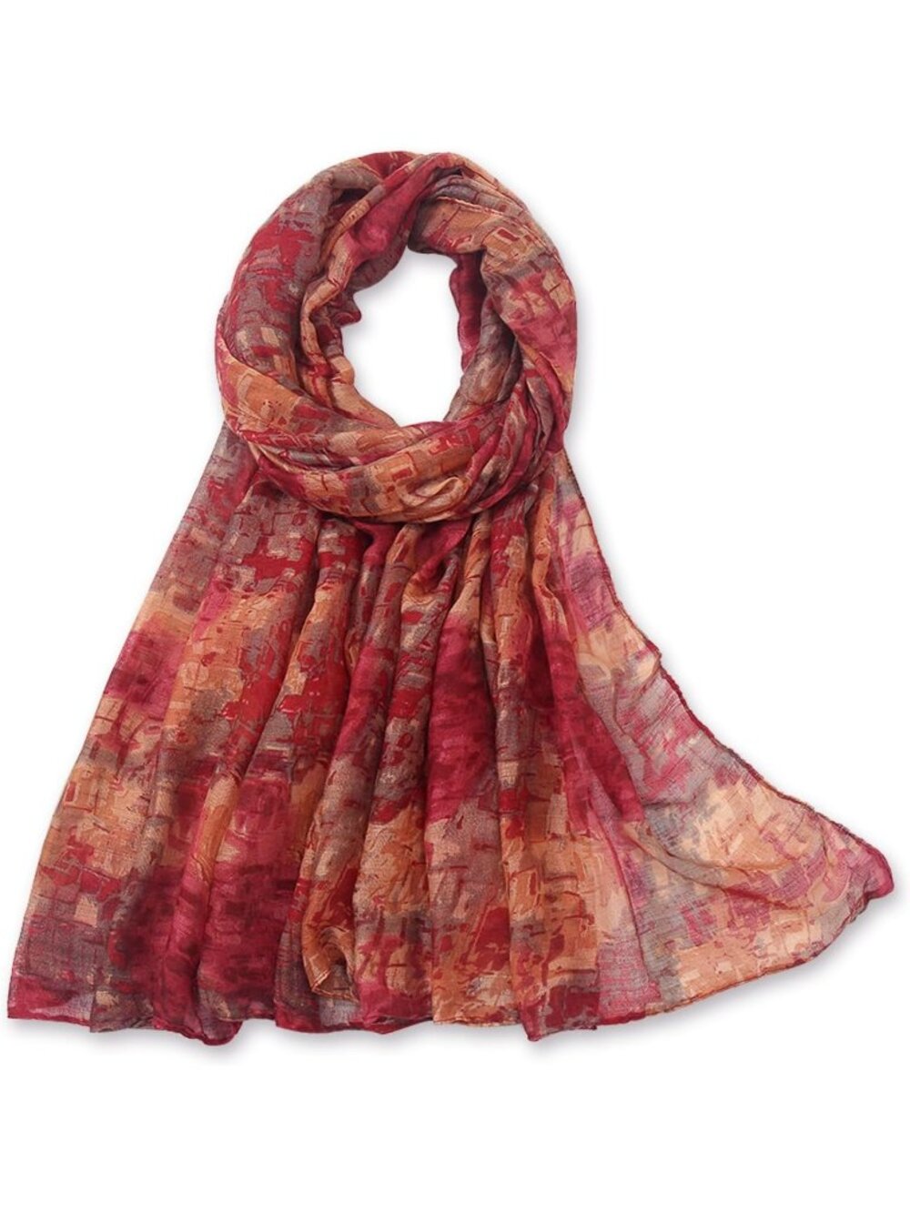 Women's Bright Redish Cover Hijab Cotton Voile Wrap for Spring Fall Scarf Shawl